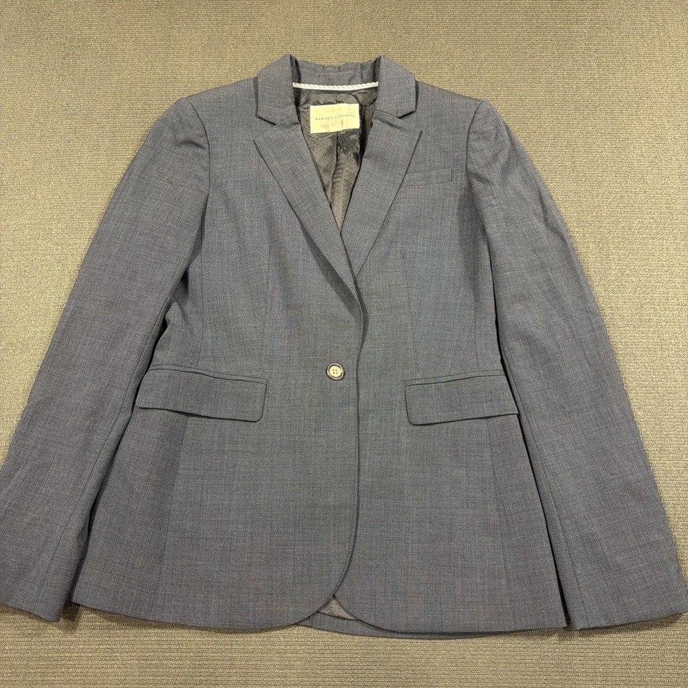 Banana Republic Classic Fit Wool Blue Cross-Weave Blazer Sz 6 One Button